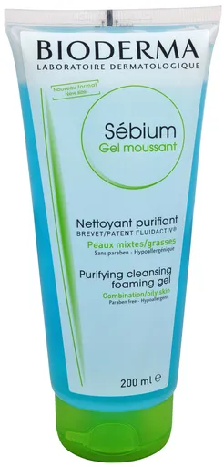 Bioderma Čisticí pěnivý gel pro smíšenou až mastnou pleť Sébium Gel Moussant (Purifying And Foaming Gel) 200 ml