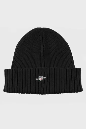 ČEPICE GANT COTTON BLEND LOGO BEANIE BLACK