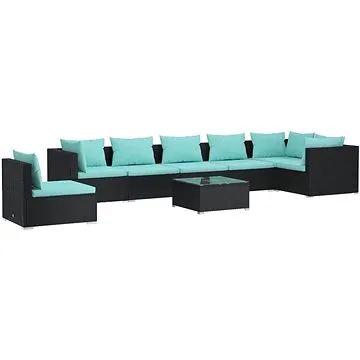 8dílná zahradní sedací souprava s poduškami polyratan černá, 3102345 (3102345)