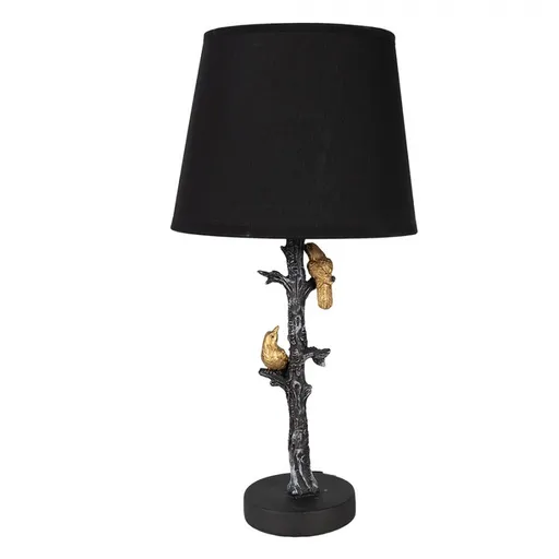 Černá stolní lampa se zlatými ptáčky Birdie gold - E27/ma* 1*60W Clayre & Eef