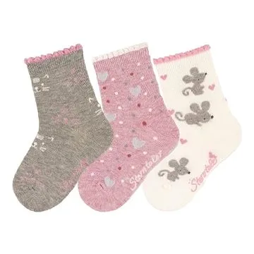 Sterntaler zimní 3 páry, dívčí, myšky, šedé 8422125, 18 (4055579327344)