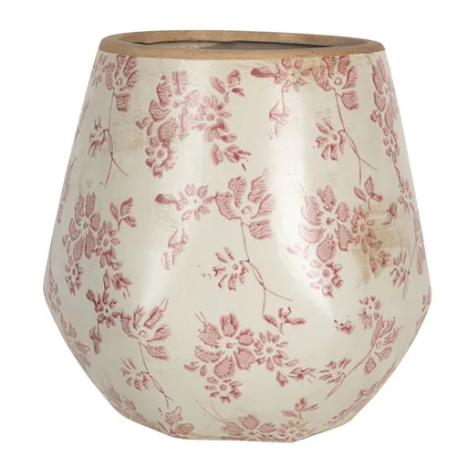 Retro obal na květináč s růžovými květy Mali - Ø17*18 cm Clayre & Eef