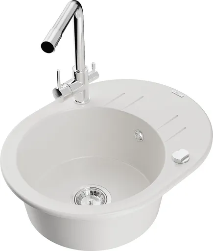 MEXEN/S Kevin granitový dřez s odkapávačem včetně baterie Duero, bílá 6517-20-671600-00