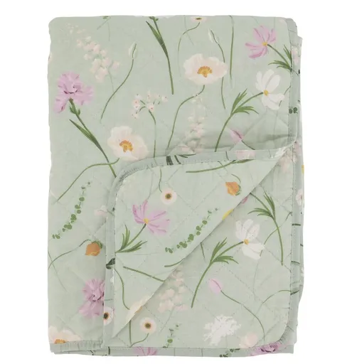 Zelený bavlněný přehoz s květy Aix Quilt Wild Flowers - 130*180 cm Chic Antique