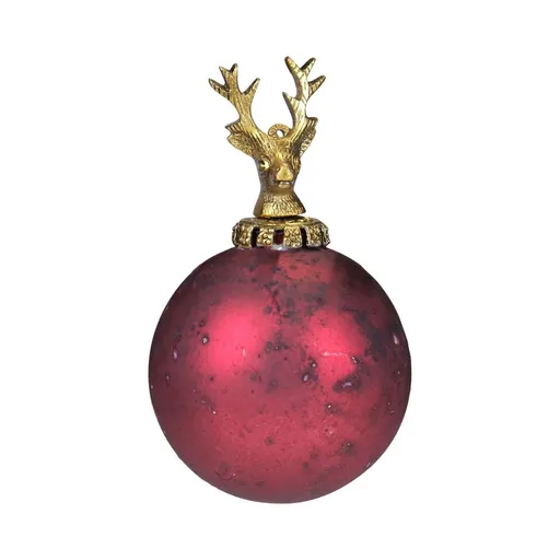 Červená antik skleněná vánoční koule s jelenem Deer - Ø10* 16 cm Mars & More