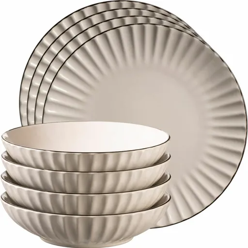 Mäser Sada mělkých a hlubokých talířů 8 ks OSITA – krémová