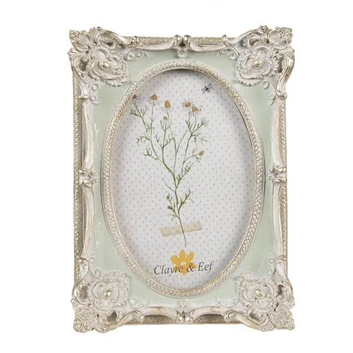 Světle zelený fotorámeček se zdobením - 14*3*19 cm / 10*15 cm Clayre & Eef