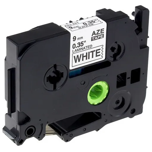 Kompatibilní páska s Brother TZe-FA221, 9mm x 3m, černý tisk / bílý podklad, zažehlovací