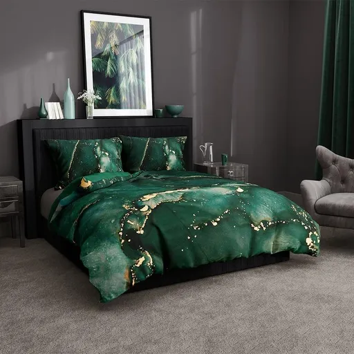 Saténové ložní povlečení MINERÁLY tmavě zelené