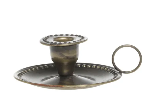 Mosazný antik kovový svícen na úzkou svíčku Clarria - 13*5 cm Chic Antique