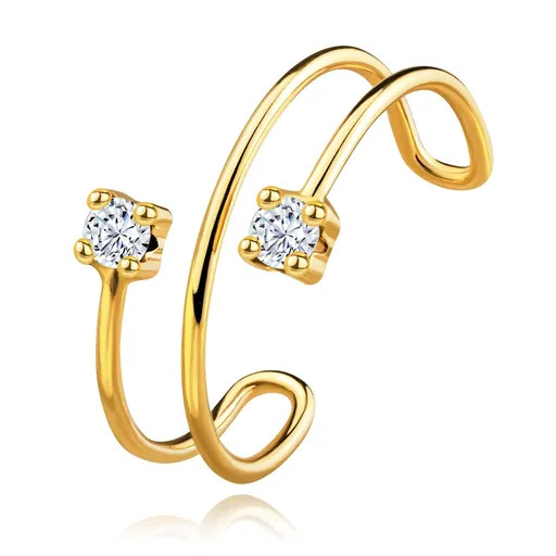 Piercing do ucha ze žlutého 14K zlata - otevřený kruh s čirými zirkony