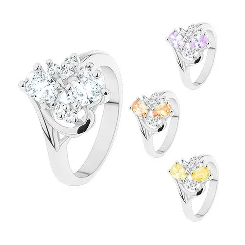 Prsten s jemně zahnutými rameny, broušené ovály a čiré zirkonky - Velikost: 51, Barva: Oranžová