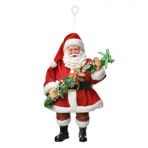 Červená závěsná vánoční dekorace Santa Claus držící girlandu - 10*6*17 cm Clayre & Eef