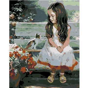 Diamondi - Diamantové malování - HOLČIČKA S KOTĚTEM, 40x50 cm, Vypnuté plátno na rám (602897B)