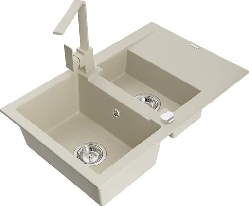 MEXEN/S Gaspar granitový dřez 1.5 s odkapávačem včetně baterie Rita, béžový 6507-69-670300-69