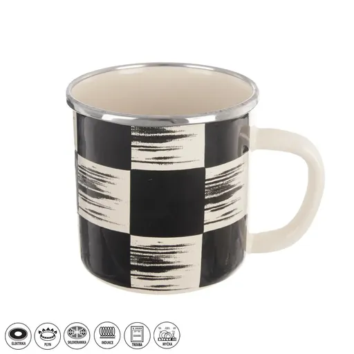 Hrnek smalt 410 ml ŠACHOVNICE