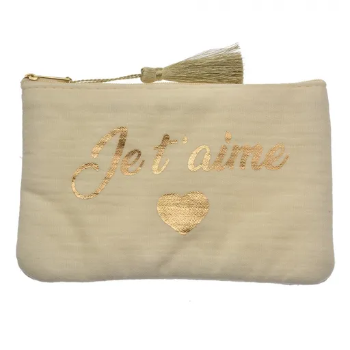 Béžová látková toaletní taštička se střapcem Je t´aime - 17*1*11 cm Clayre & Eef