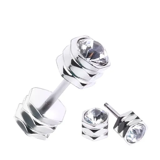 Falešný ocelový plug - hranatý váleček se zářezy, zirkony