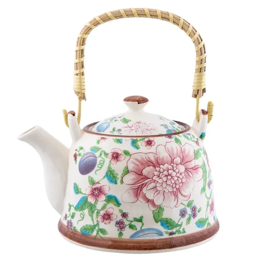 Porcelánová konvička se sítkem a květy - 18*14*12 cm / 0,7L Clayre & Eef