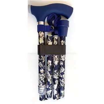 Sundo Skládací podpůrná hůl se silikonovou rukojetí, výška 85 - 95 cm, modré květiny (S-35125)