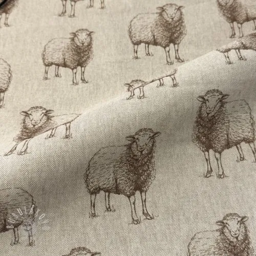 Dekorační látka Linenlook Pen Drawing Sheep digital print