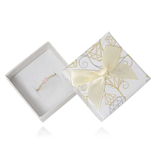Dárková krabička na šperky s krémovou mašlí a diamantovým motivem