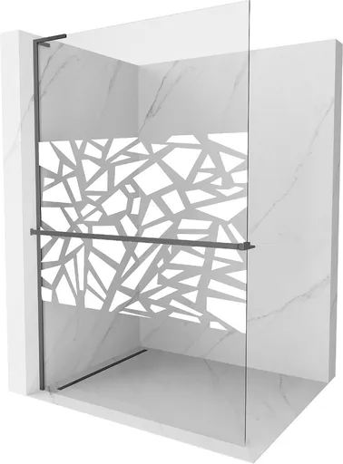 MEXEN/S Kioto+ L Sprchová zástěna WALK-IN s poličkou a držákem ručníků 110 x 200, bílý vzor, grafit metal 800-110-123-95-85