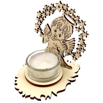 AMADEA Dřevěný svícen anděl, výška 10 cm (08957-00)