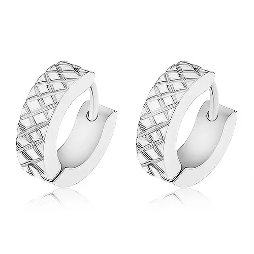 Náušnice z oceli 316L stříbrné barvy, mřížkovaný vzor