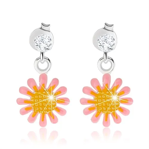 Náušnice ze stříbra 925, růžovožlutý květ, lesklá glazura