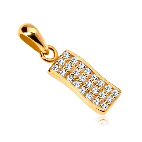 Přívěsek ze žlutého 14K zlata - jemně zvlněný proužek vykládaný čirými zirkony