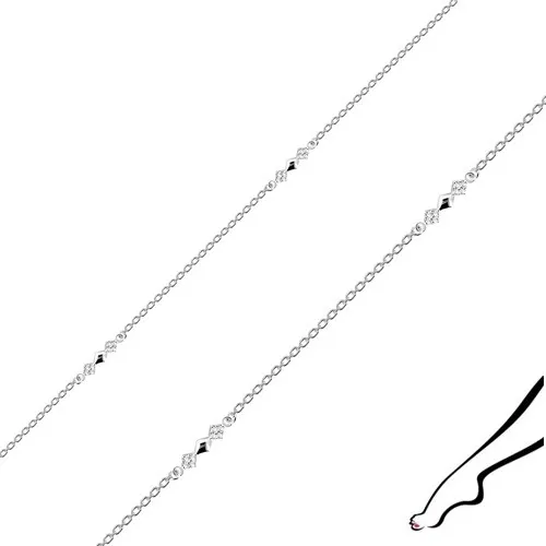 Náramek na nohu ze stříbra 925 - spojené kosočtverce, čiré zirkony, oválná očka