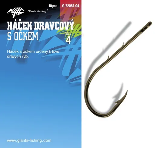 Giants Fishing Háček dravcový s očkem 10ks - vel.8,Giants Fishing Háček dravcový s očkem 10ks - vel.8