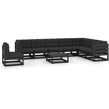 9dílná zahradní souprava s poduškami černá masivní borovice , 3076833 (3076833)