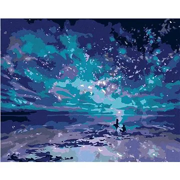 Diamondi - Diamantové malování - MODRÁ POLÁRNÍ ZÁŘE, 40x50 cm, Vypnuté plátno na rám (603742B)