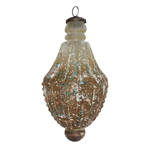 Hnědo-bílá antik skleněná ozdoba XL - Ø 11*21 cm Clayre & Eef