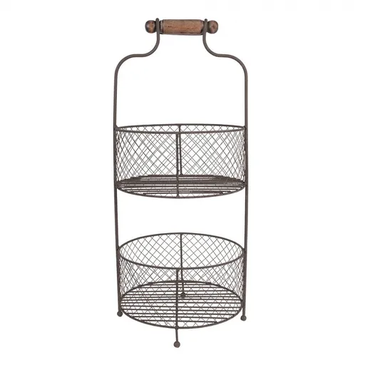 Hnědý antik drátěný etažér se 2 košíky - Ø 25*59 cm Clayre & Eef