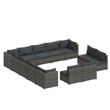 13dílná zahradní sedací souprava s poduškami šedá polyratan, 3102861 (3102861)