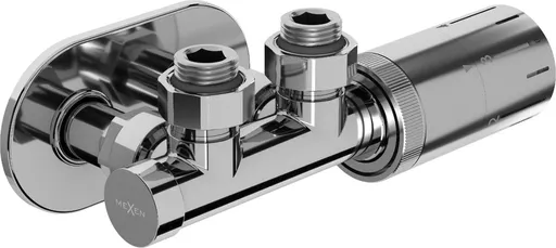 MEXEN/S G05 úhlová termostatická souprava pro radiátor + krycí rozeta R, Duplex, DN50, chrom W907-958-905-01
