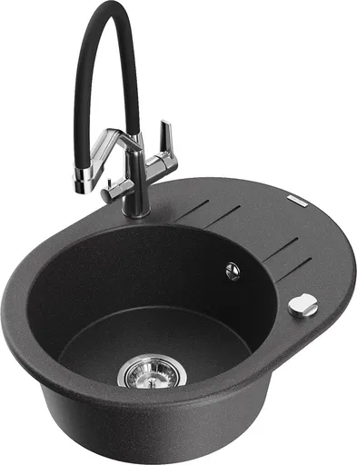 MEXEN/S Kevin granitový dřez 1-miska včetně baterie Duo, černá kropenatá 6517-76-671701-07