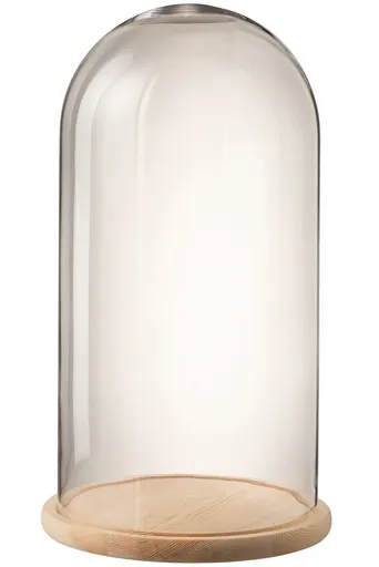 Přírodní dřevěný podnos se skleněným poklopem Bell Jar - Ø 33*60 cm J-Line by Jolipa