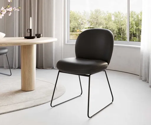 Jídelní židle Nube-Flex tenká podnož kovová černá pravá kůže