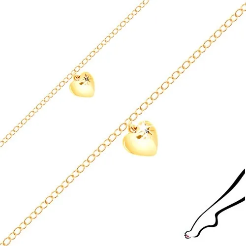 Náramek na kotník ze stříbra zlaté barvy - lesklé srdíčko, černý zirkon