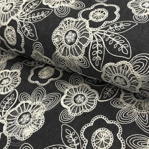 Bavlněná látka JEANS EMBROIDERY Niva design C