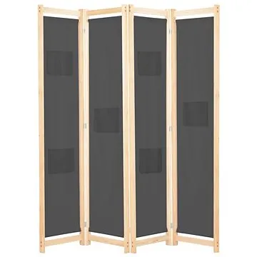 4dílný paraván šedý 160 x 170 x 4 cm textil (248176)