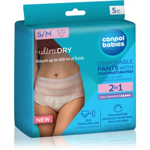 Canpol babies Pants With Postpartum Pad poporodní kalhotky jednorázové 2 v 1 S/M 5 ks