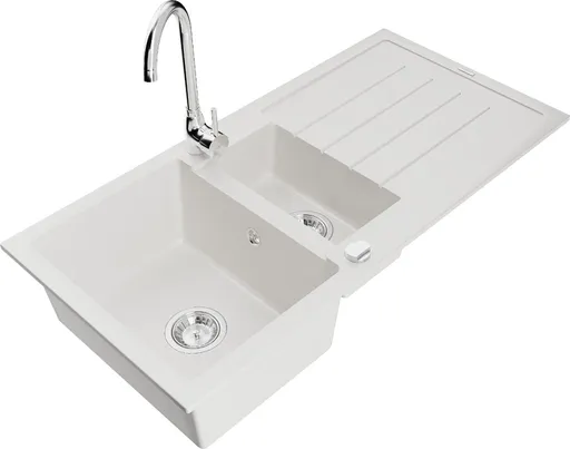 MEXEN/S Andres granitový dřez s odkapávačem včetně baterie Telma, bílá 6515-20-670200-00