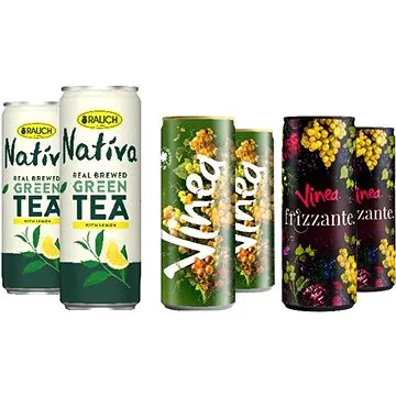Vinea Frizzante/bílá 4× 0,25l a Nativa zelený čaj citrón 2× 0,33l (NAP0070s6mix)