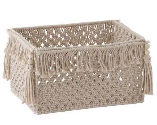 Košík s provázky a střapci Macrame  -  37*28*20cm J-Line by Jolipa