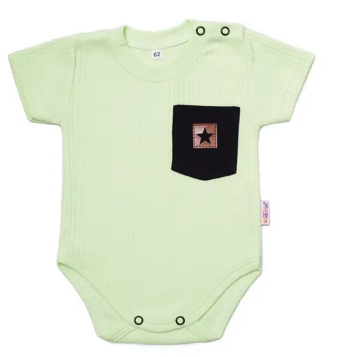 Baby Nellys Žebrované body s kapsičkou, kr. rukáv, Summer Boy,zelené,86